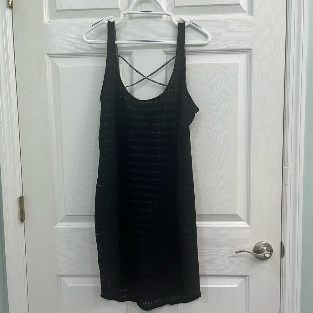 Athleta Black Blue Grey Lace Adjustable Stretch Women's Sporty Casual Tank Dress - Picture 1 of 13